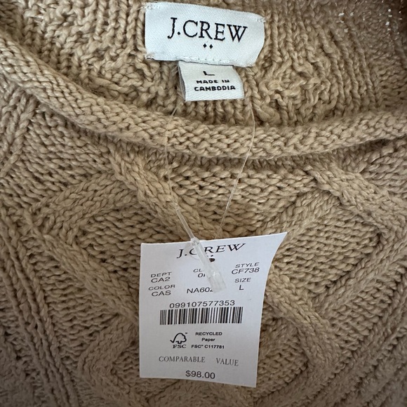 J. Crew Cotton Fisherman Cable Knit 90s Rollneck Crewneck Sweater Flax Large NWT - Picture 5 of 8